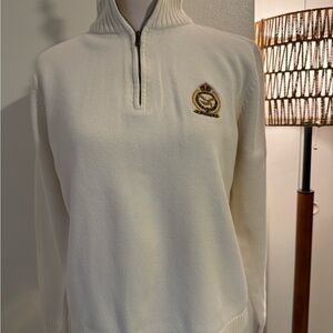 American Living Cream Sweater with Embroidered Detail 1/4 Zip Mock Neck